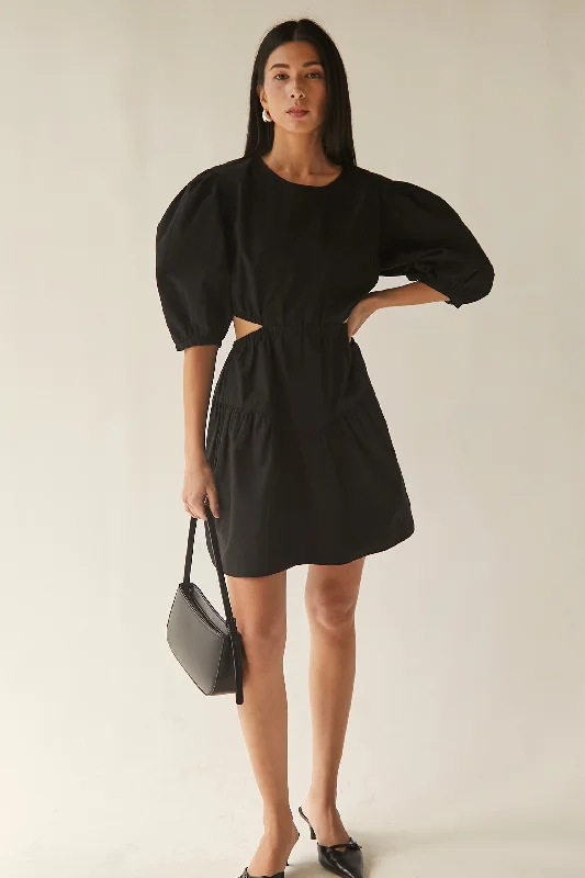 PUFF SLEEVE MINI DRESS WITH CUTOUTS