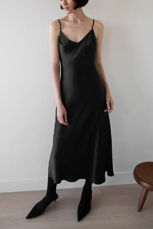 SATIN V-NECK SLIP MIDI DRESS