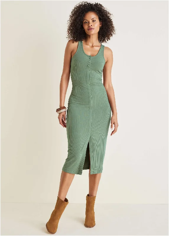 Henley Midi Dress - Basil