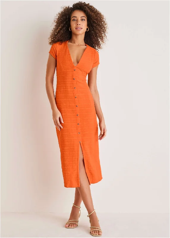 Linen Midi Dress - Orange