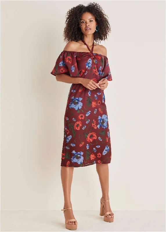 Flutter Sleeve Midi Dress - Forest Floral