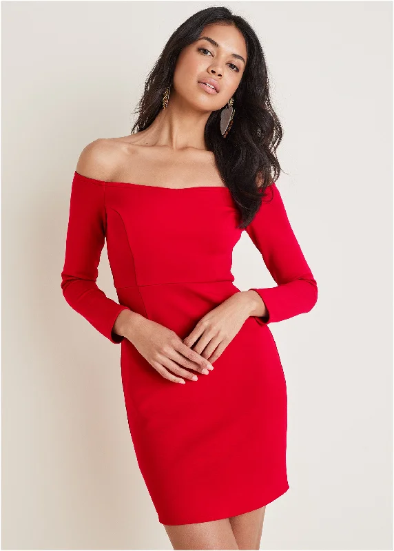 Off-The-Shoulder Mini Dress - Equestrian Red