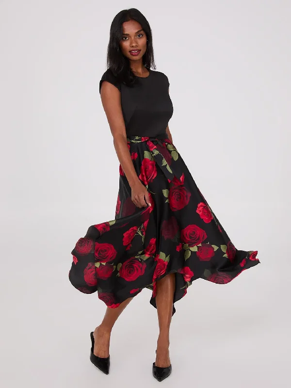 Scuba Midi Dress With Printed Satin Skirt