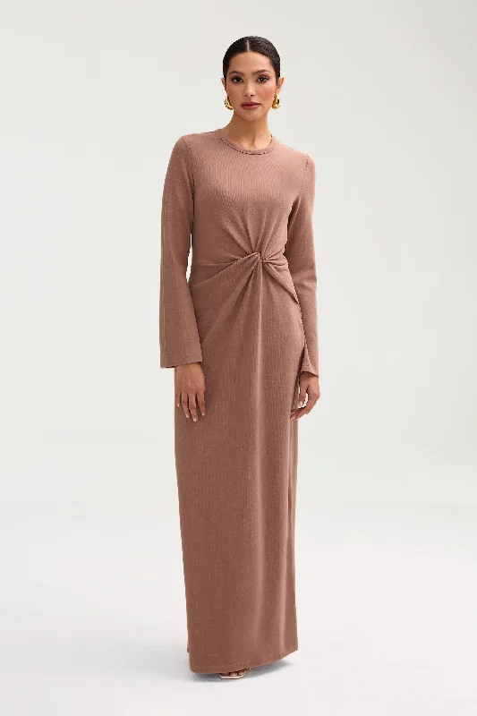 Aissia Ribbed Twist Front Maxi Dress - Brownie