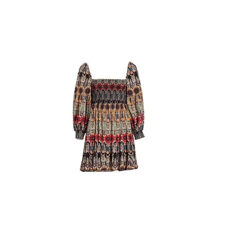 alice olivia Julissa Multi Color Puff Sleeve Square Neck Smock Mini Dress