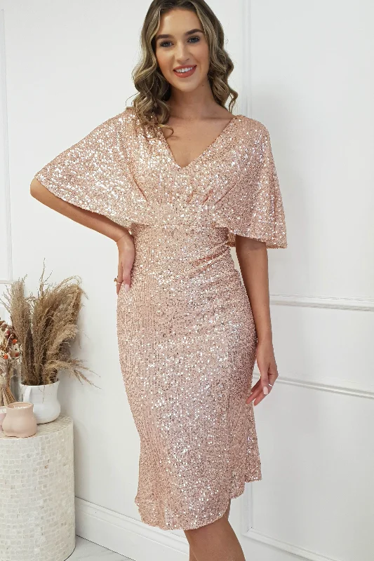 Alvara Sequin Midi Dress | Rose Gold