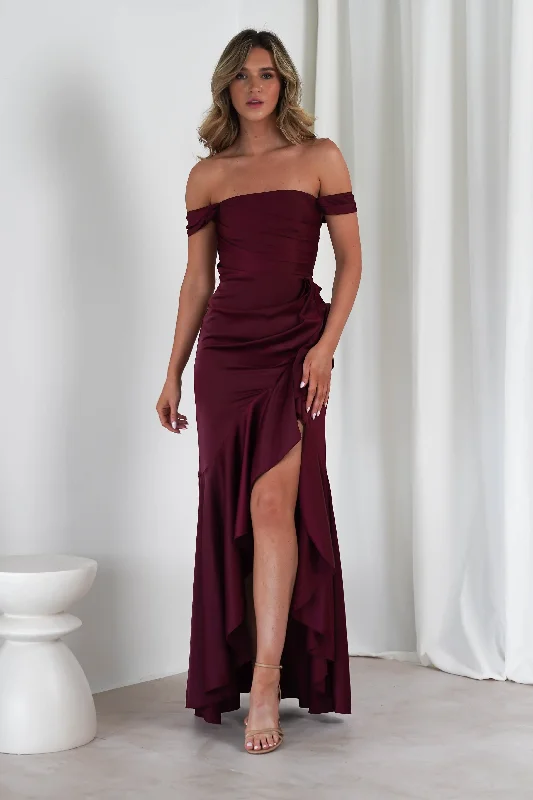 Amaretta Soft Satin Maxi Dress | Wine