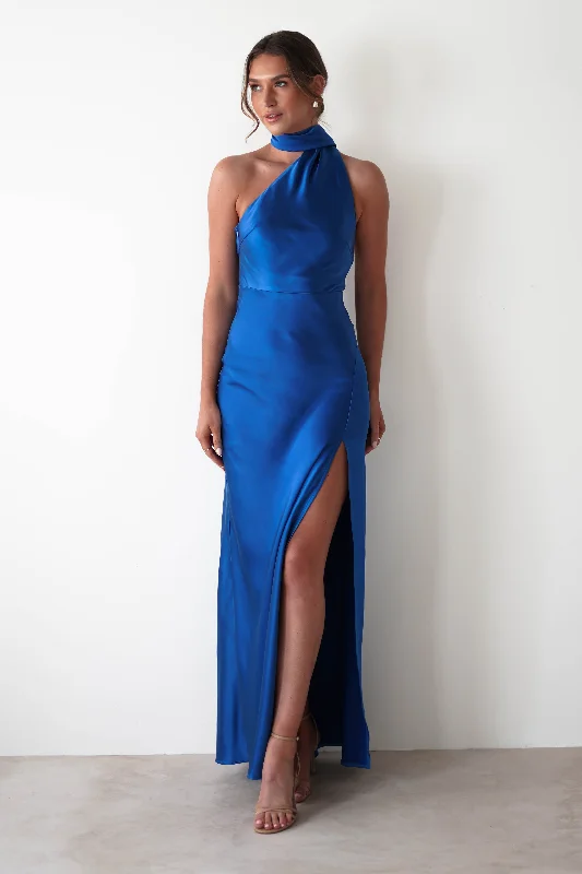 Amelda Soft Satin Maxi Gown Dress | Cobalt Blue