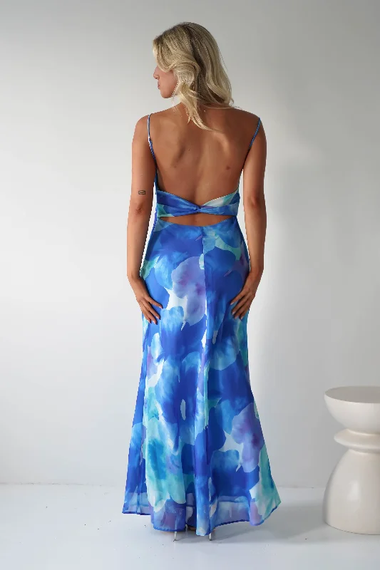 Ariel Chiffon Printed Maxi Dress | Blue