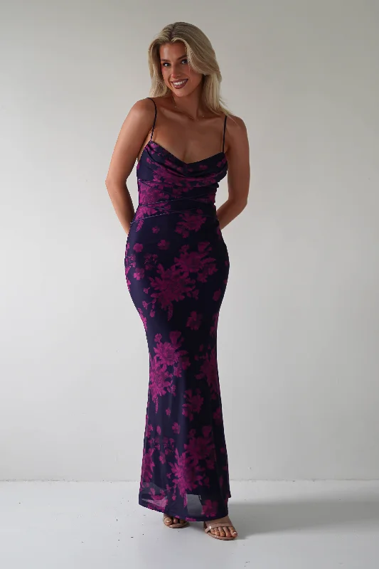 Audrie Bodycon Printed Maxi Dress | Grape