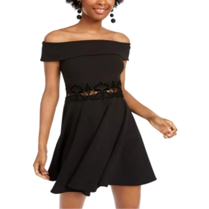 B Darlin Women's Embellished Off Shoulder Mini Formal Fit Flare Dress Juniors Black Size 11/12