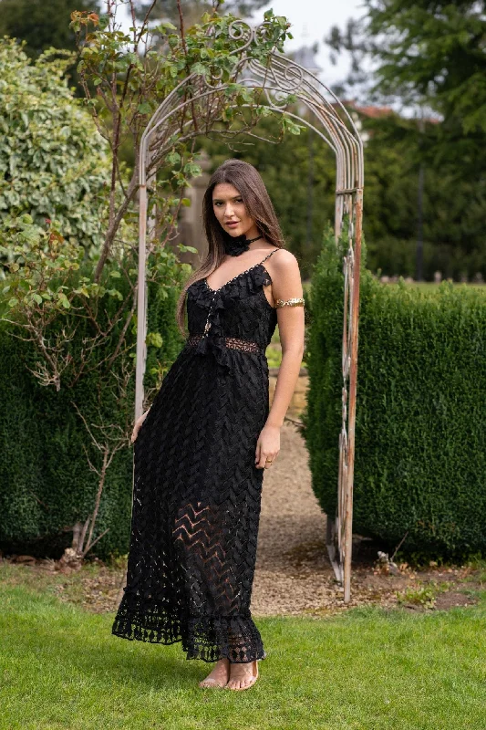 Black Boho Frill Front Maxi Dress