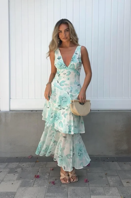 Bryden Floral Maxi Dress | Green/White