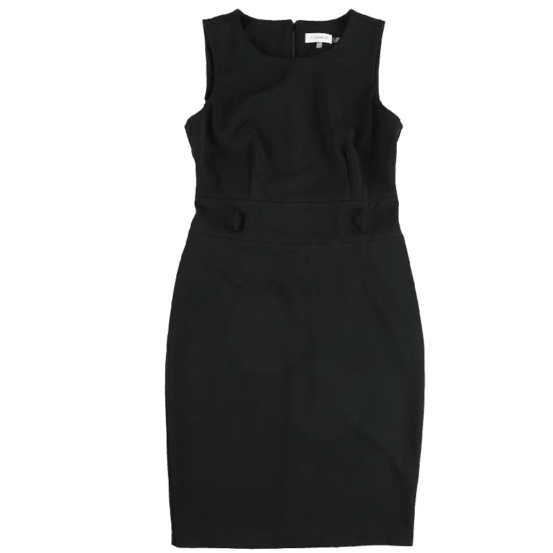 Calvin Klein Womens Solid Sleeveless Midi Pencil Dress, Black, 4