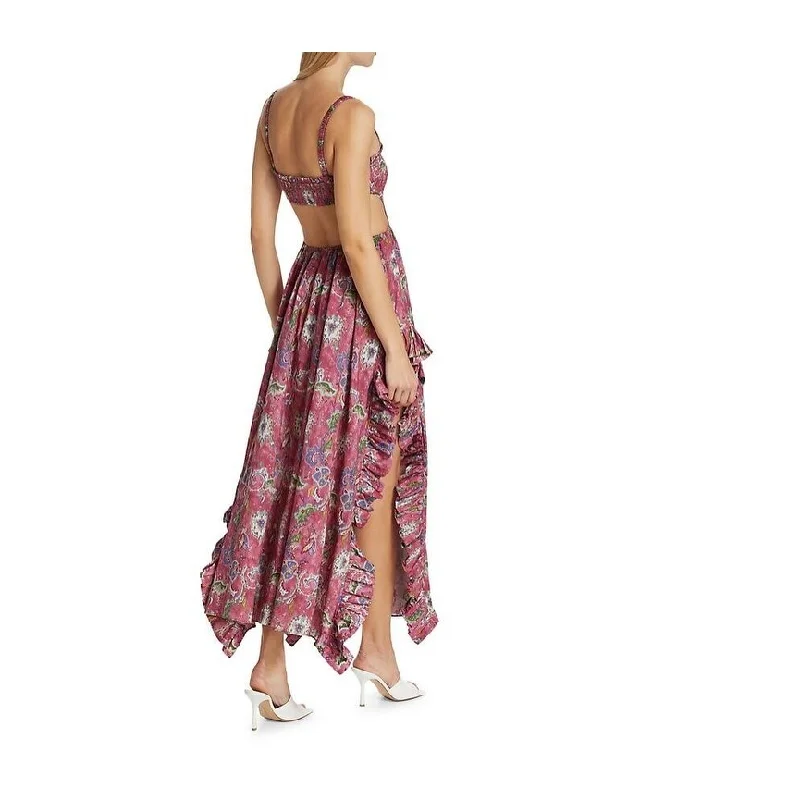 Caroline Constas Margo Floral Ruffled Maxi Dress Cut Out