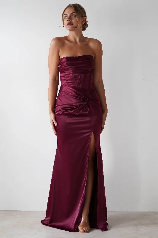 Clydee Soft Corset Maxi Gown | Burgundy