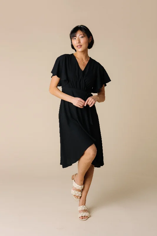 Daphne Tulip Wrap Dress - Black