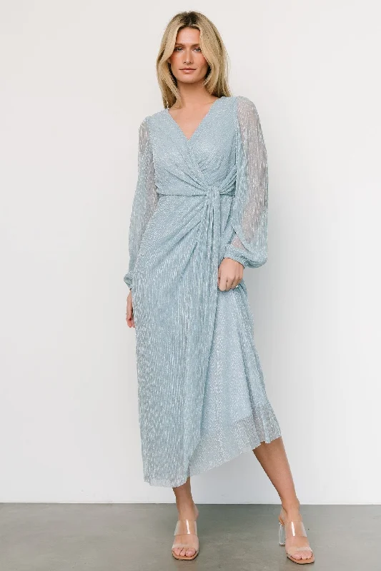 Devlyn Pleated Dress | Dusty Blue Shimmer