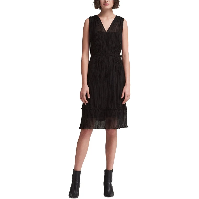 DKNY Womens Pleated Midi Dress, Black, 10