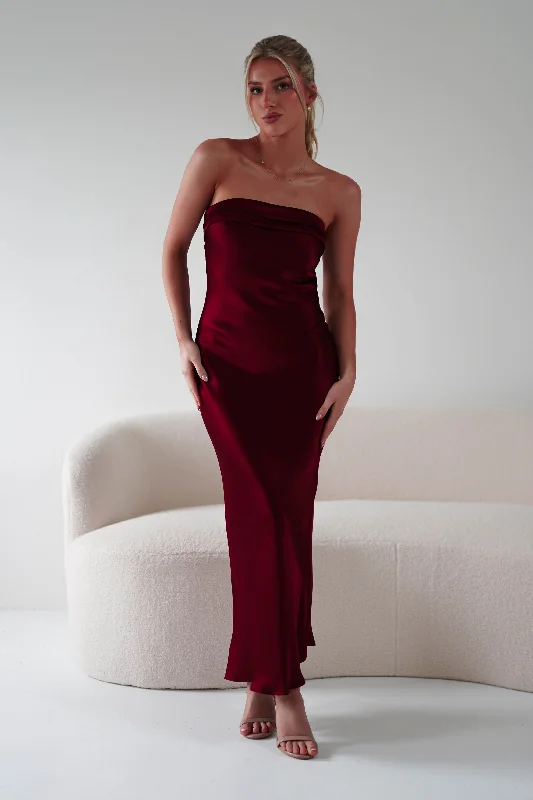 Lucia Soft Satin Slip Midi Dress | Wine