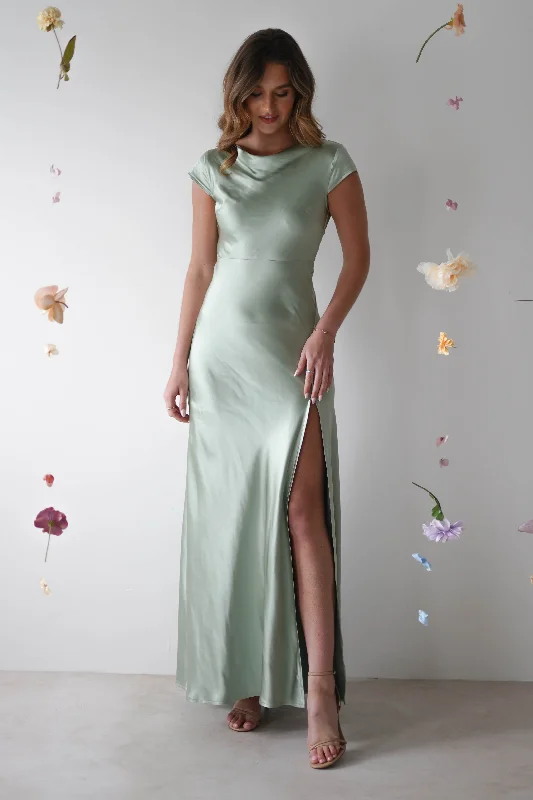 Ramona Soft Satin Maxi Dress | Sage