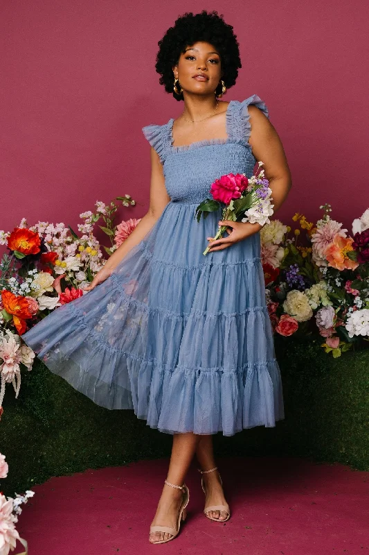 Emma Smocked Tulle Dress | Slate Blue