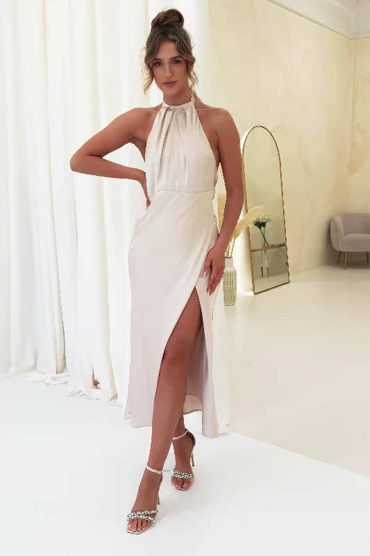 Evelyn Halterneck Midi Dress | Champagne