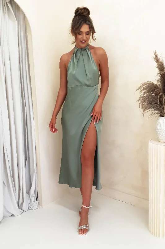 Evelyn Halterneck Midi Dress | Olive