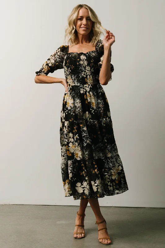 Fabian Jacquard Midi Dress | Black Floral