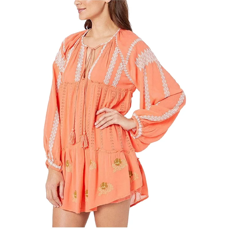 Free People Womens Wild Horses Mini Dress, Orange, Small