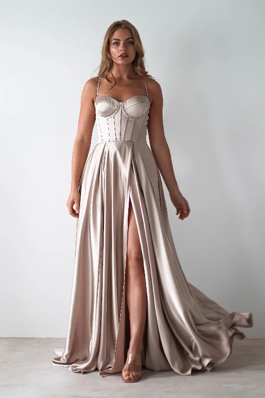 Georgia Soft Satin Maxi Gown | Champange