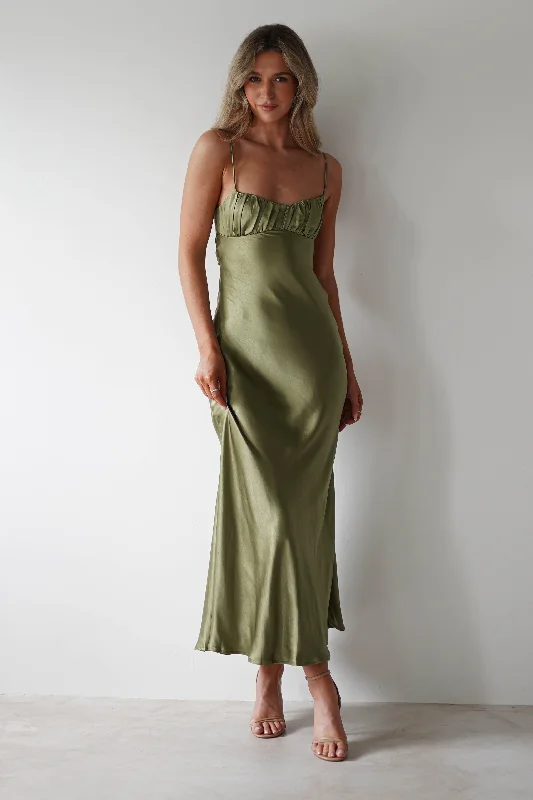 Grace Soft Satin Maxi Dress | Olive