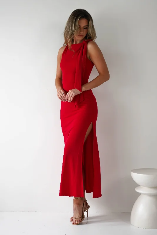 Grettel High Neck Maxi Dress | Red