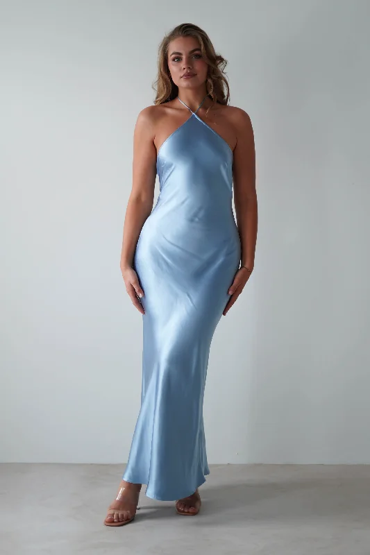 Heather Soft Satin Maxi Dress | Blue