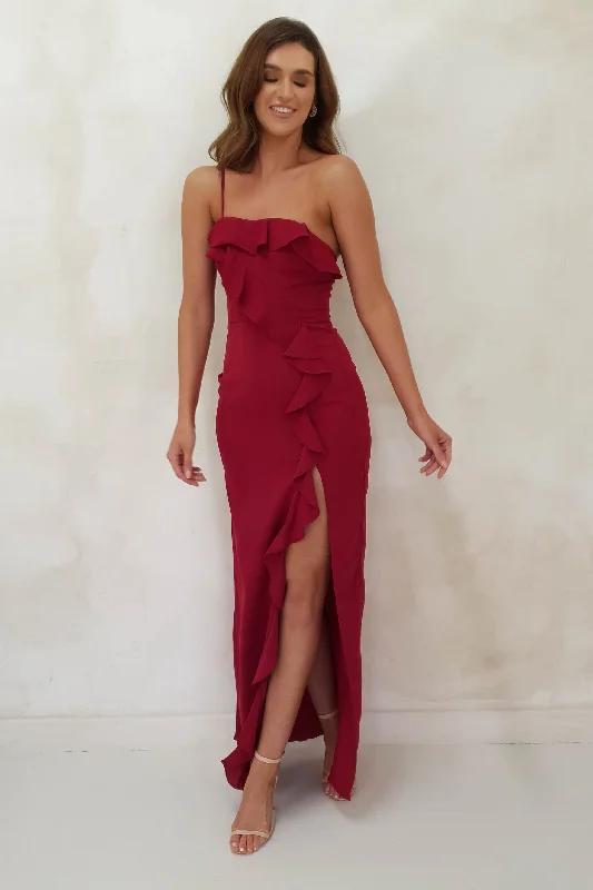 Julien Ruffle Maxi Dress | Berry Red