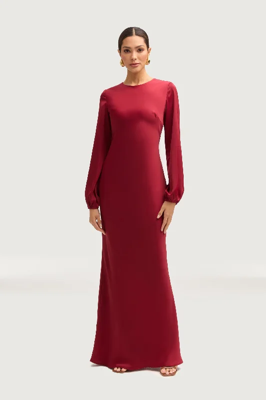 Kamila Satin Maxi Dress - Maroon