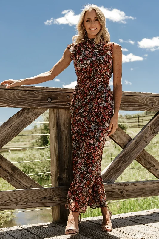 Kearny Ruffle Maxi Dress | Brown Multi Floral