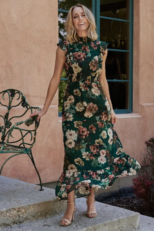 Kearny Ruffle Maxi Dress | Dark Green Floral