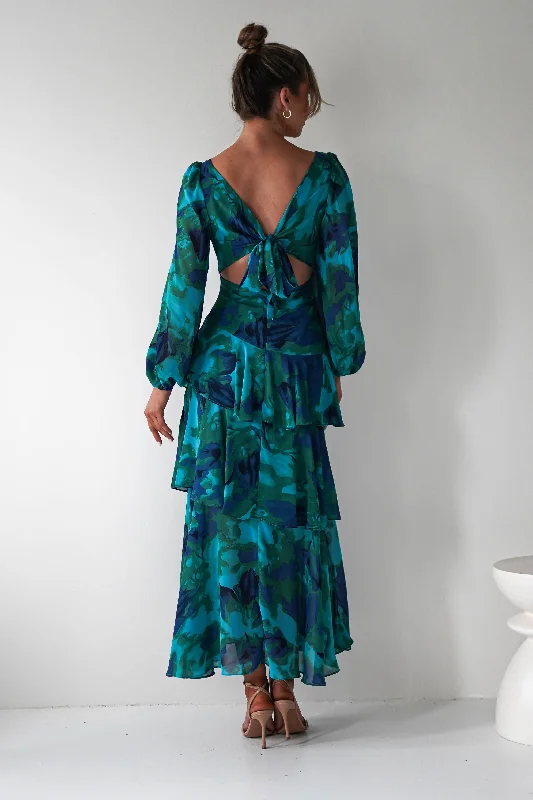 Kiyah Long Sleeve Maxi Dress | Green Print