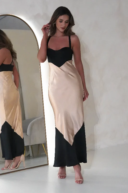 Kohen Satin Maxi Dress | Gold/Black