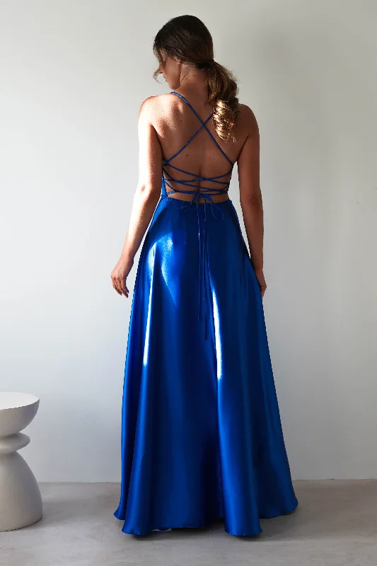 Leelie Silky Satin Maxi Gown | Royal Blue