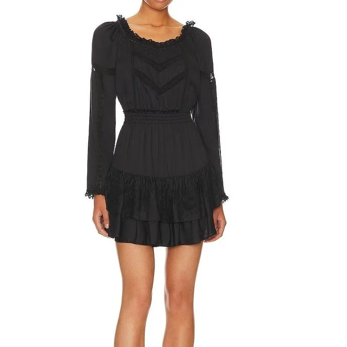 LOVESHACKFANCY Women's Sanaya Black Layered Mini Dress