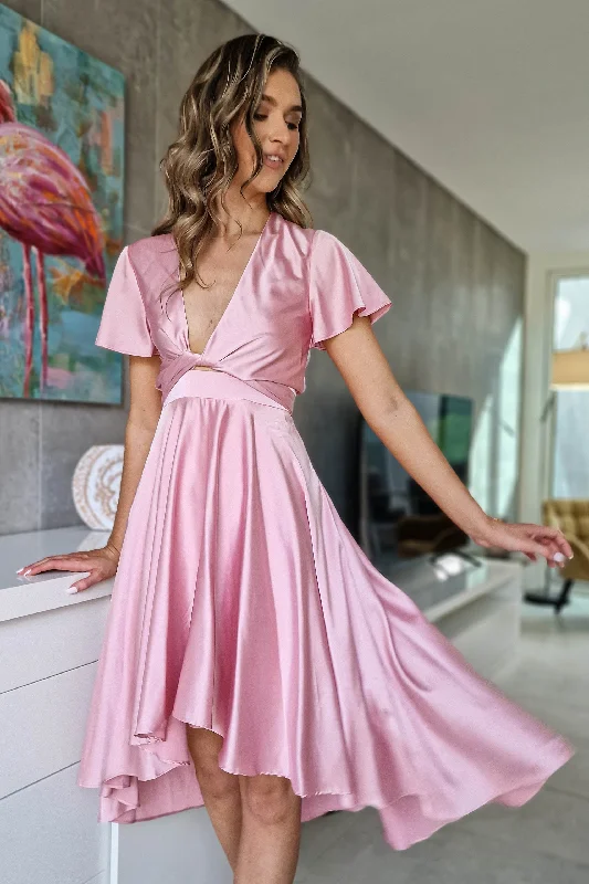 Maleri Satin Midi Dress | Pink