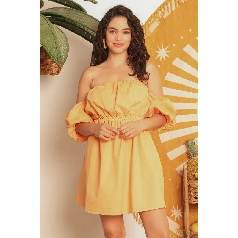 Mango Cotton Cold Shoulder Puff Short Sleeve Mini Dress for Various Occasions