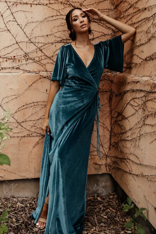 Meghan Velvet Wrap Maxi Dress | Persian Blue