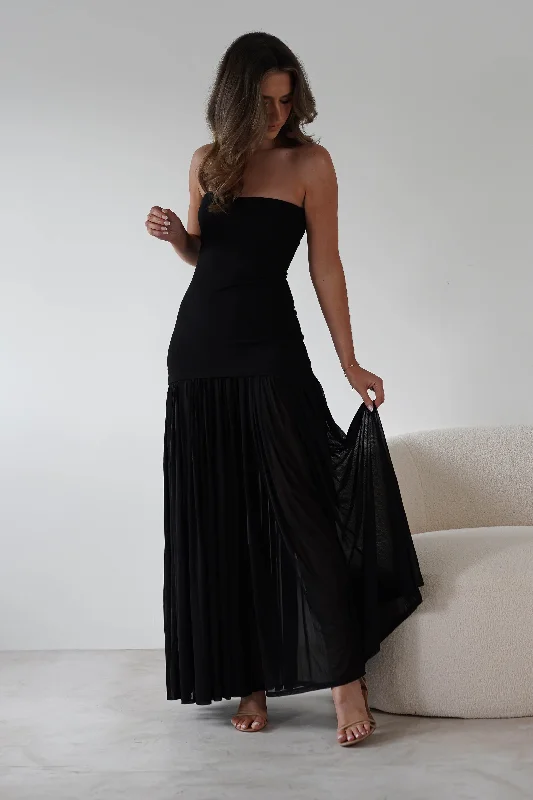 Mel Strapless Chiffon Skirt Maxi Dress | Black