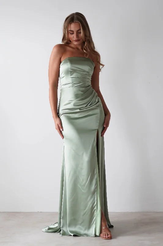 Melanie Soft Satin Maxi Gown | Sage