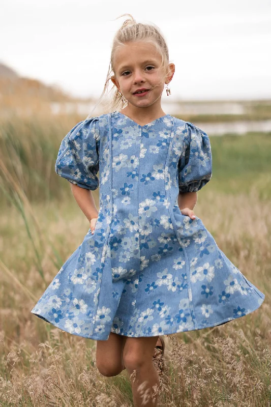 Mini Leah Dress in Floral Denim