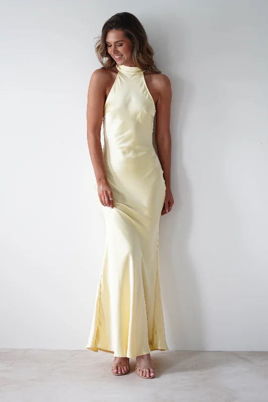 Natalia Soft Satin Maxi Dress | Lemon