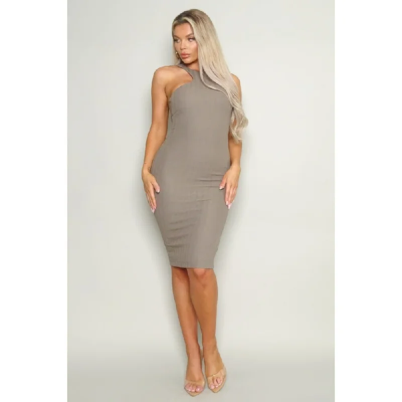 Polyester Racerback Knit Midi Dress with High-Cut Neckline